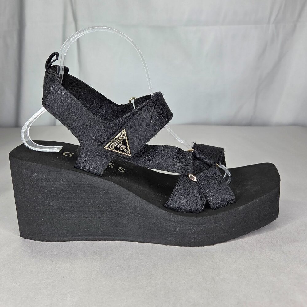 Guess Women's Daysa Quattro-G Strappy Eva Wedge Sandals Black Logo - Picture 2 of 7